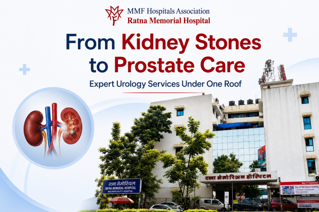 Ratna Memorial Hospital building promoting expert urology services for kidney stone and prostate care